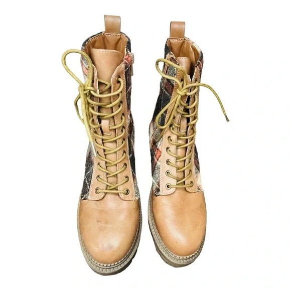 Rock & Candy Brown Plaid Lace Up Max Round Toe Platform Booties Women Size‎ 8.5 - Picture 7 of 14